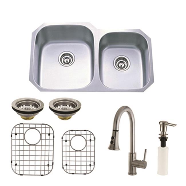 Kingston Brass KZGKUD3221PF Gourmetier Undermount Double Bowl Kitchen Sink & Faucet Combo with