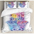 thumbnail image 1 of Hamsa Duvet Cover Set Queen Size, Hamsa with Ornamental Pattern Eye Protection Symbol in Vibrant Watercolors, Decorative 3 Piece Bedding Set with 2 Pillow Shams, Aqua Pink Purple, by Ambesonne, 1 of 3