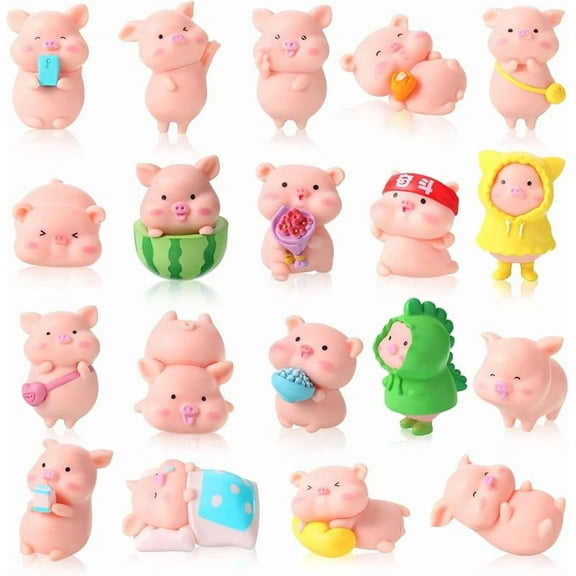 19 Pcs Pig mini Figurines Toys Figure Animal Toys Set Cute Figurine Pig Cake Toppers for Home Desk Birthday Party Decorations