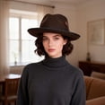 thumbnail image 6 of BadPiggies Fedora Hat for Men and Women Short Brim Roll Up Cowboy Hats with Feathers (Coffee), 6 of 9