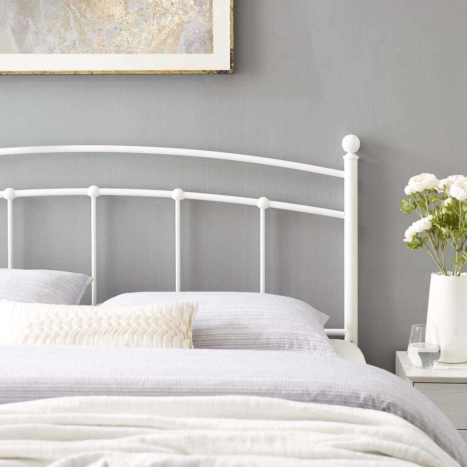 Headboard, Queen Size, Metal, White, Modern Contemporary Urban Design, Bedroom Master Guest Suite
