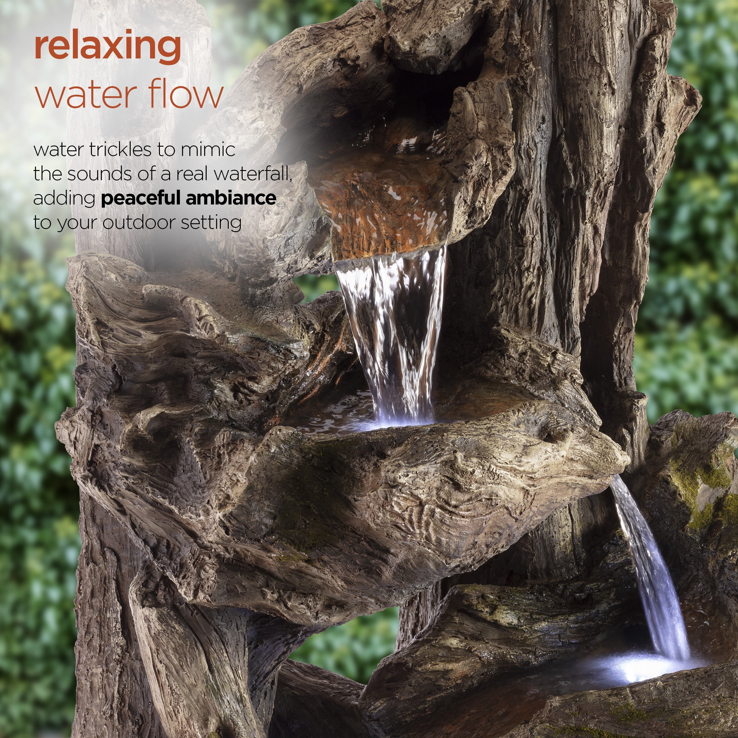 Alpine Corporation 5-Tier Outdoor/Indoor Rainforest Rock Water Fountain with LED Lights