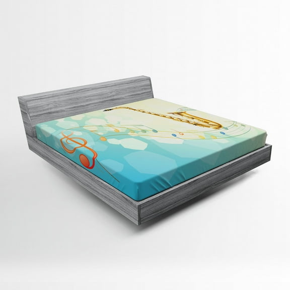 Ambesonne Colorful Fitted Sheet, Musical Notes Vibes, Full Size, Multicolor