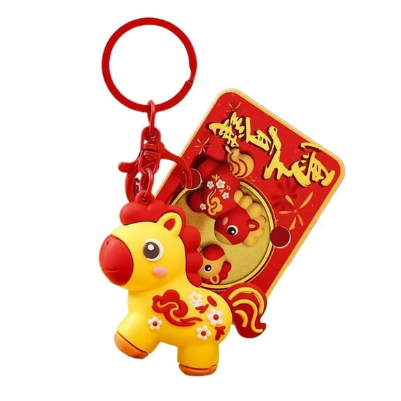 2026 Year of the Horse Keychain - Cartoon Lucky Pendant, Soft Rubber & Alloy Keyring Key Holder, Chinese Lunar New Year Gift