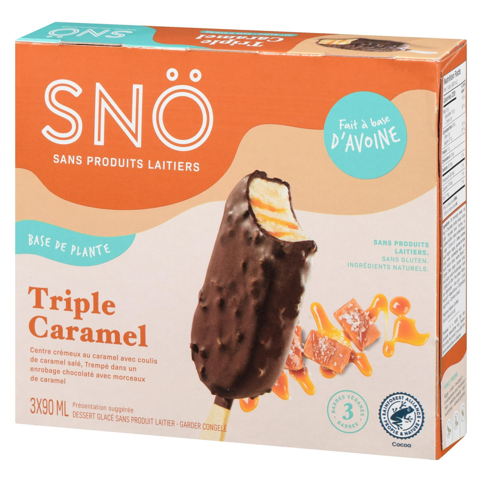 Snö Plant Based Triple Caramel Bars, 3x90 mL Dairy Free Frozen Dessert