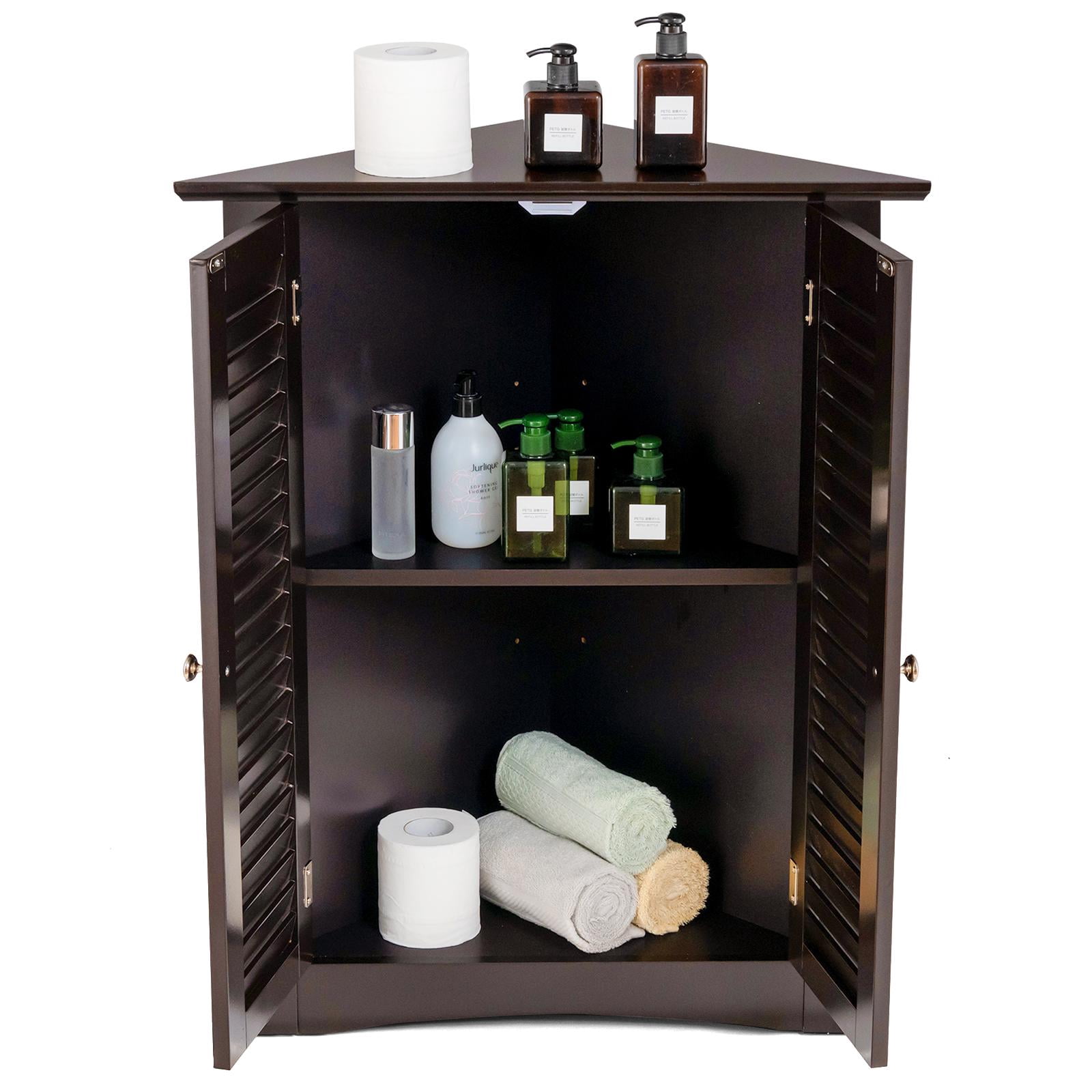 Giantex 3-Shelf Corner Cabinet, Freestanding Bathroom Floor Cabinet with Double Shutter Doors and Adjustable Shelf, Suitable for Bathroom, Living Room, Bedroom, Kitchen, 22 x 13 x 31.5 inches