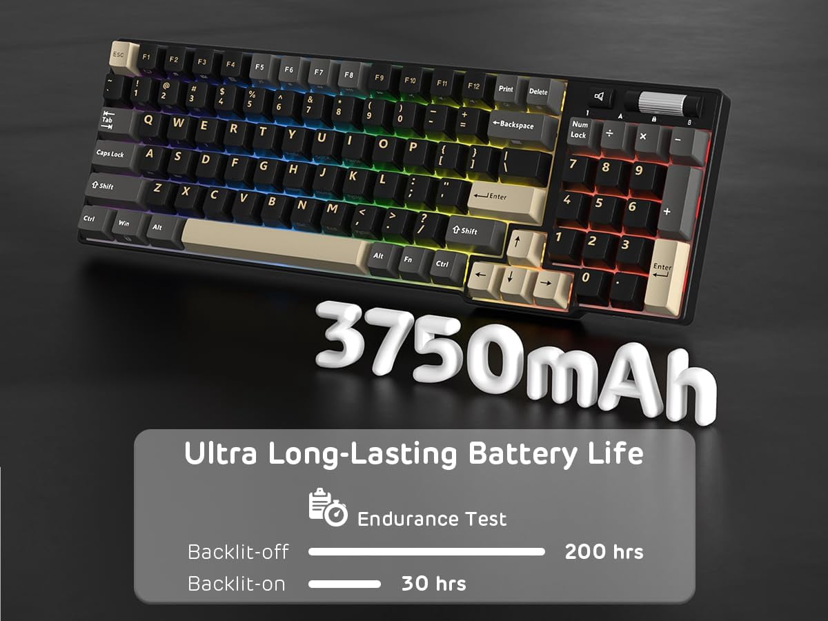 RK ROYAL KLUDGE RK96 RGB Limited Ed, 90% 96 Keys Wireless 3-Mode BT5.0/2.4G/USB-C Hot Swappable Mechanical Keyboard w/Wrist Rest, Volume Control, Software, Massive Battery, RK Viridian Switch