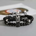 thumbnail image 3 of HOOUN 2Pcs/Set Couples Distance Bracelet Classic Natural Stone Zircon Crown Bracelets-Silver+Black, 3 of 9