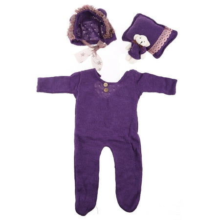 

Baby Hat Romper Pillow Bear Doll Set Soft Warm Knitted Bodysuit Jumpsuit Beanies Cap Outfits Infants Photo Shooting Prop