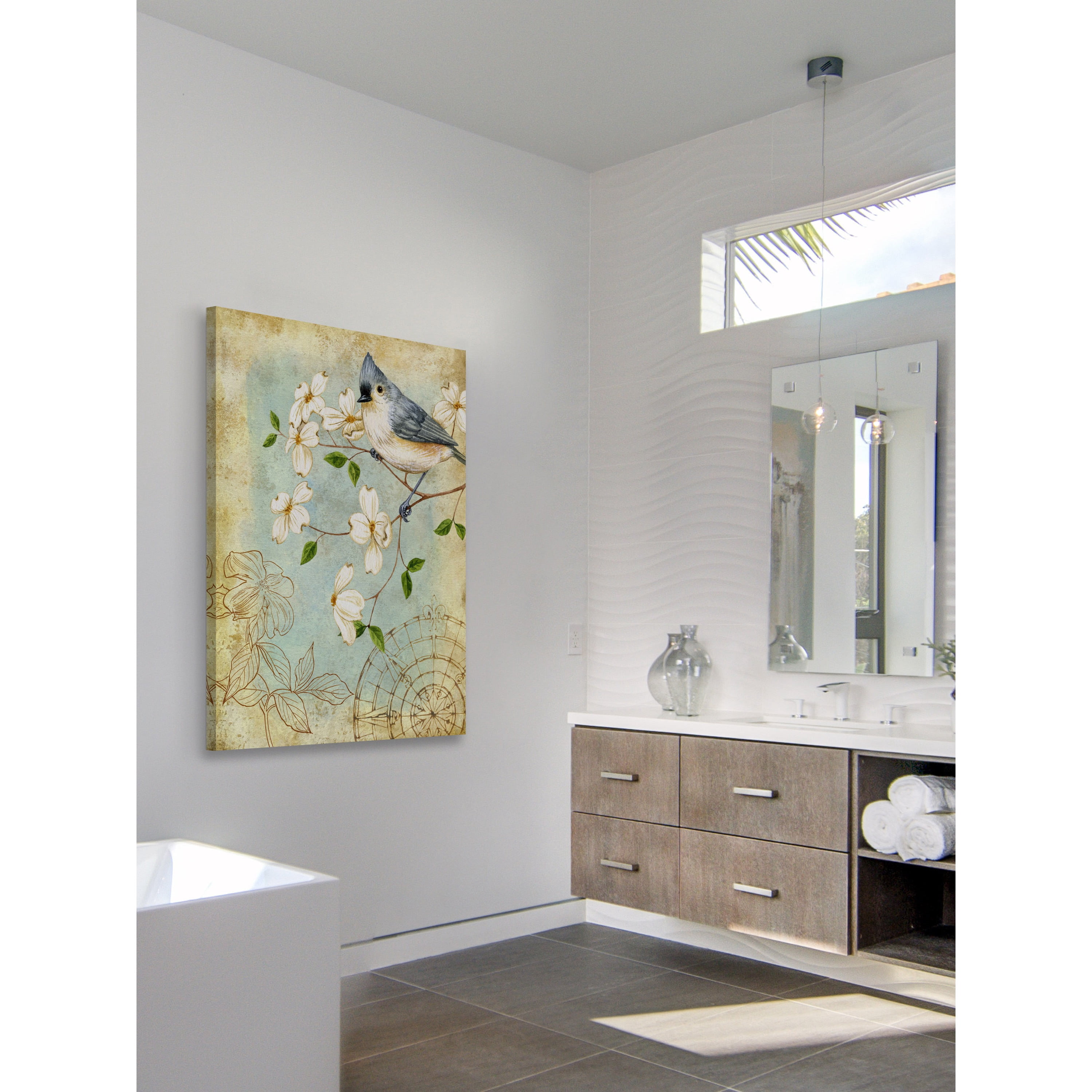Marmont Hill "Bluejay & Blooms" Painting Print on Wrapped Canvas