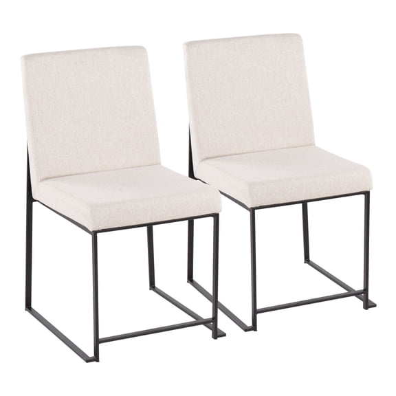 Miekor Furniture High Back Contemporary Dining Chair in Black Steel and Beige Fabric - Set of 2 No.6829