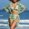 thumbnail image 2 of WREESH Womens 3-Piece Swimsuits Set , High-Waist Bikini with Sun Protection Cover-Up & Quick-Dry Tropical Swimwear Green, 2 of 9