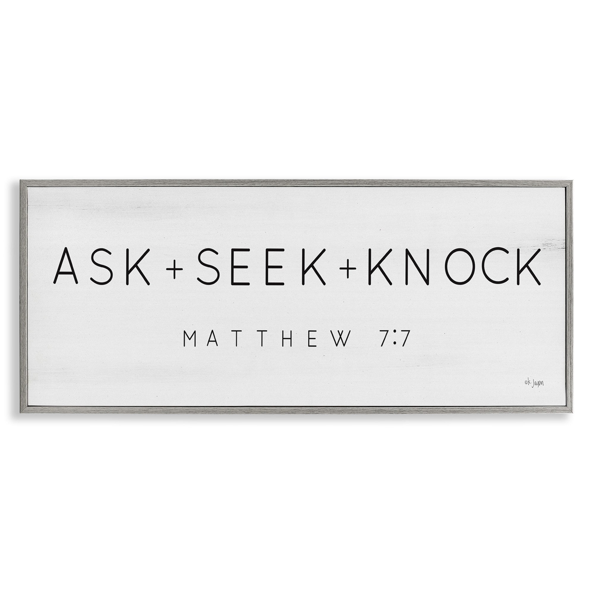 Stupell Industries Ask Seek Knock Minimal Religious Scripture Verse Graphic Art Gray Framed Art Print Wall Art, Design by Jaxn Blvd.
