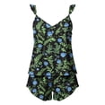 thumbnail image 4 of Smsaxvxz Pajama Set for Women Fashion Floral Printed Ruffle Sleeve Casual Loose Camisole Top and Shorts Sleepwear Sets Army Green M, 4 of 7