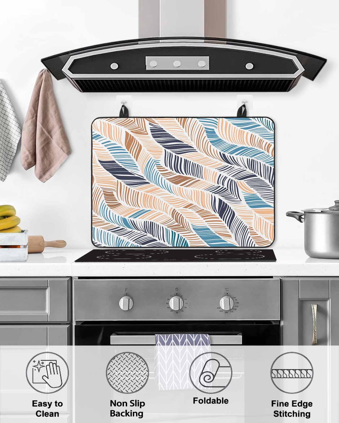 Large Induction Cooktop Protector Mat Ombre Blue Brown Stove Top Covers for Electric Stove, Summer Abstract Coastal Ocean Beach Wave Decorative Stove Burner Cover Mats, Glass Top Stove Cover