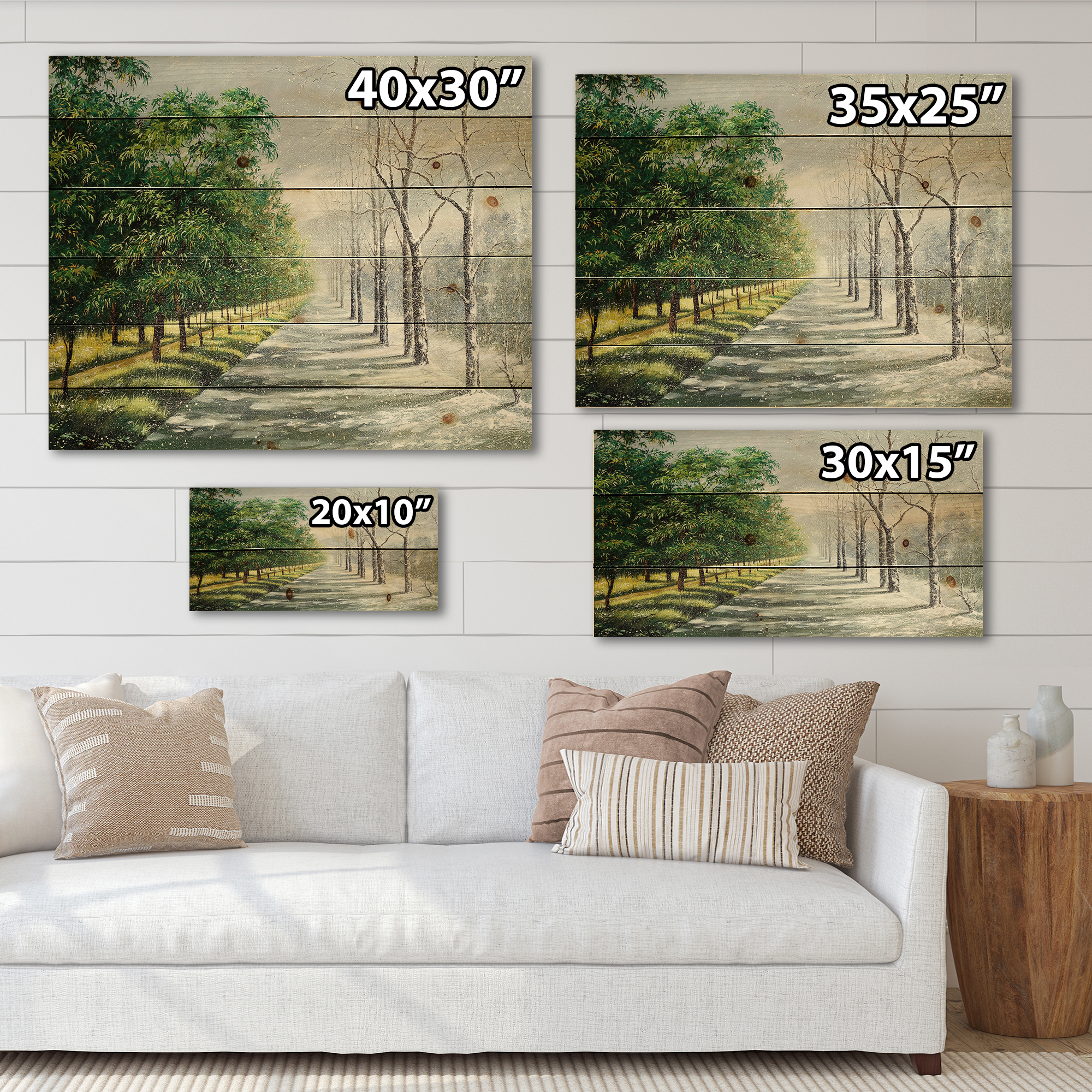 Designart 'Summer and Winter United' Country Print on Natural Pine Wood