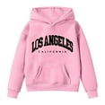 thumbnail image 4 of Telankuip Girls Oversized Hoodies Los Angeles California Letter Print Long Sleeve Hooded Sweatshirts Comfortable Casual Loose Soft Kid's Drawstring Pullover Tops with Pockets Pink 4-5 Years, 4 of 4