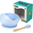 thumbnail image 1 of Juego de tazón y cuchara para alimentación de bebé, tazón de silicona con ventosa y cuchara de madera, base de succión de silicona antideslizante, kit de primera alimentación para bebé, 1 of 5
