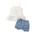 thumbnail image 2 of Newborn Infant Baby Girls Striped Camisol Vest Ruffled Tops+Shorts Set Outfits, 2 of 8