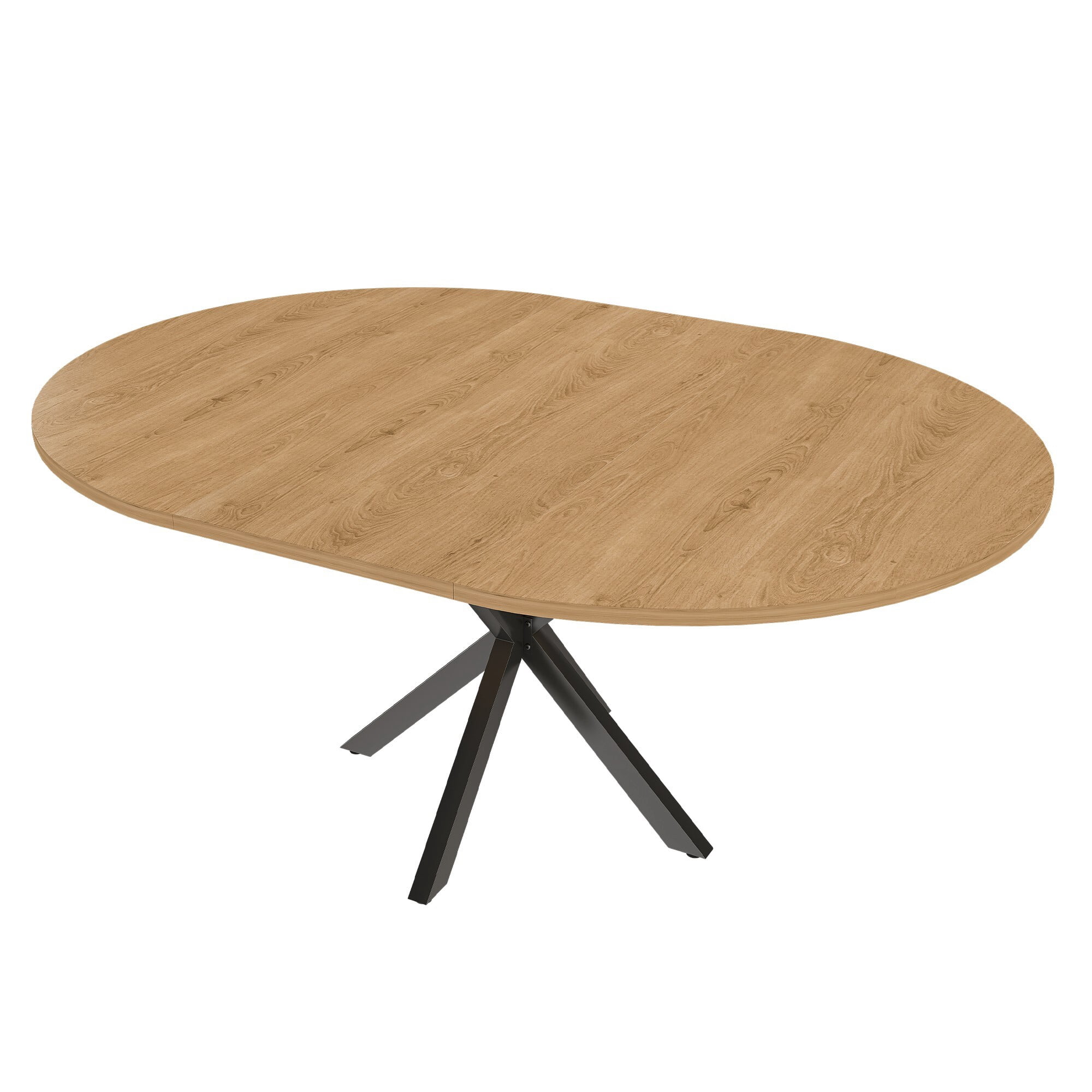 AENKYO 42"-58" Expandable Round Dining Table, Natural Wood Color Top & Black X-Base Pedestal, Seats 4-6