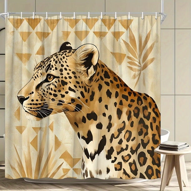 Cortina de ducha impermeable de poliéster con estampado de leopardo 180x200 cm