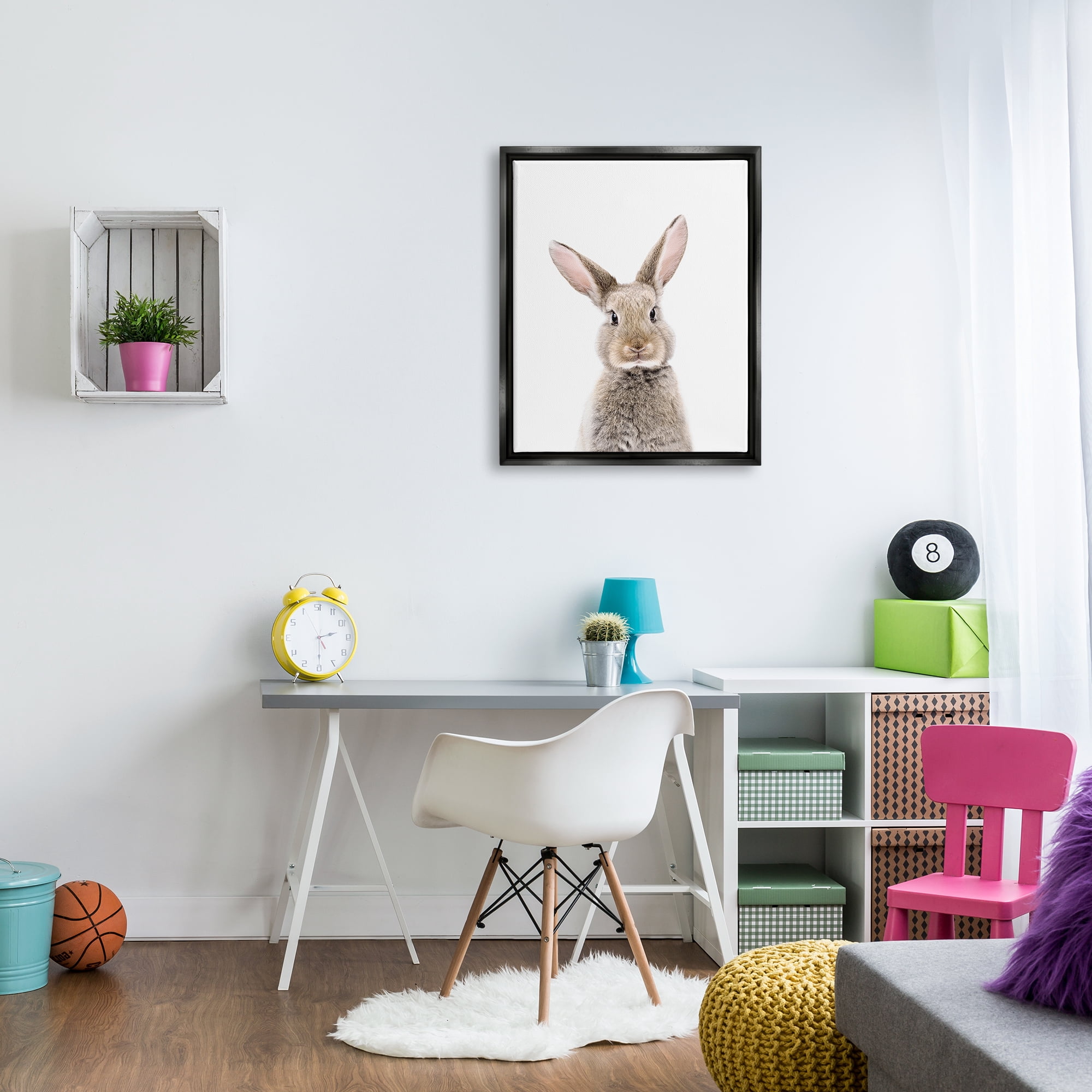 Stupell Industries Rabbit Face Portrait Animals & Insects Painting Black Floater Framed Art Print Wall Art, 25 x 31