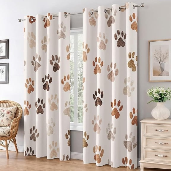 Dog Paw Print Blackout Curtains for Bedroom, Thermal Paw Print Curtains, Grommet Drapes Window, Cartoon Animal Footprint Room Decor Living Room 53"W x 96"L (Pack of 2)