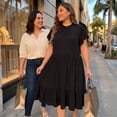 thumbnail image 2 of GRACE & GRANDEUR Women's Plus Size Mock Neck Tie Back Petal Short Sleeves Ruffled Hem A-Line Layered Swing Dresses 2X Black, 2 of 7