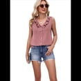 thumbnail image 2 of Blusas Casuales para Mujer, Sin Mangas, con Botones, Cuello en V y Volantes, Camisetas de Verano 2025, Camisas de Trabajo de Negocios para Damas. Rosa L, 2 of 7