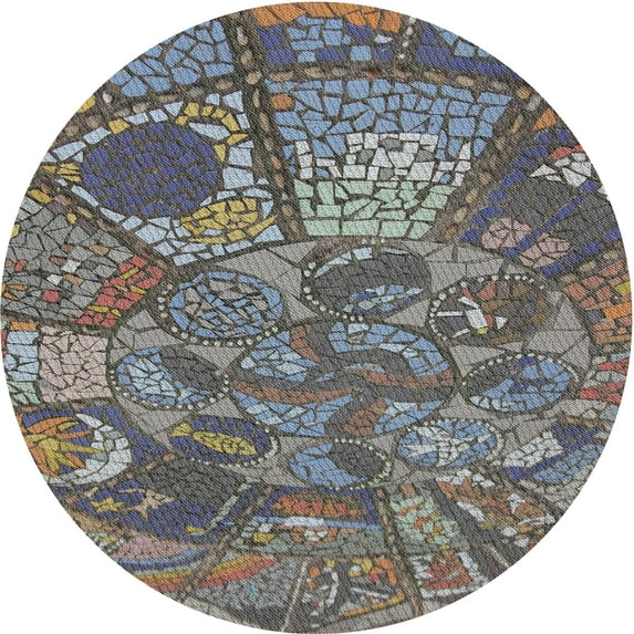 Ahgly Company Machine Washable Indoor Round Transitional Western Charcoal Gray Area Rugs, 5' Round