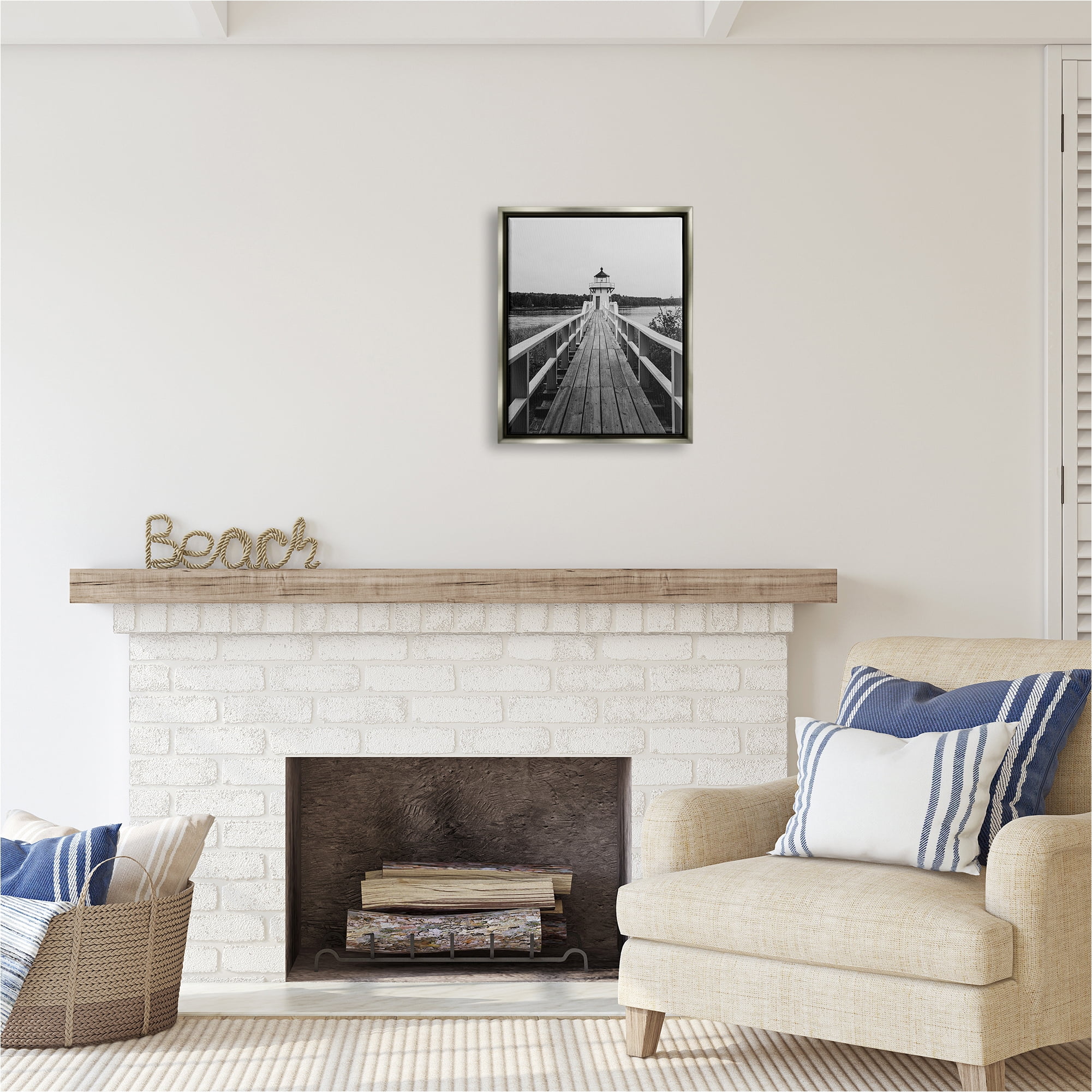 Stupell Industries Rustic Lighthouse Photography Landscape Photography Gray Floater Framed Canvas Art Print Wall Art, 17 x 21
