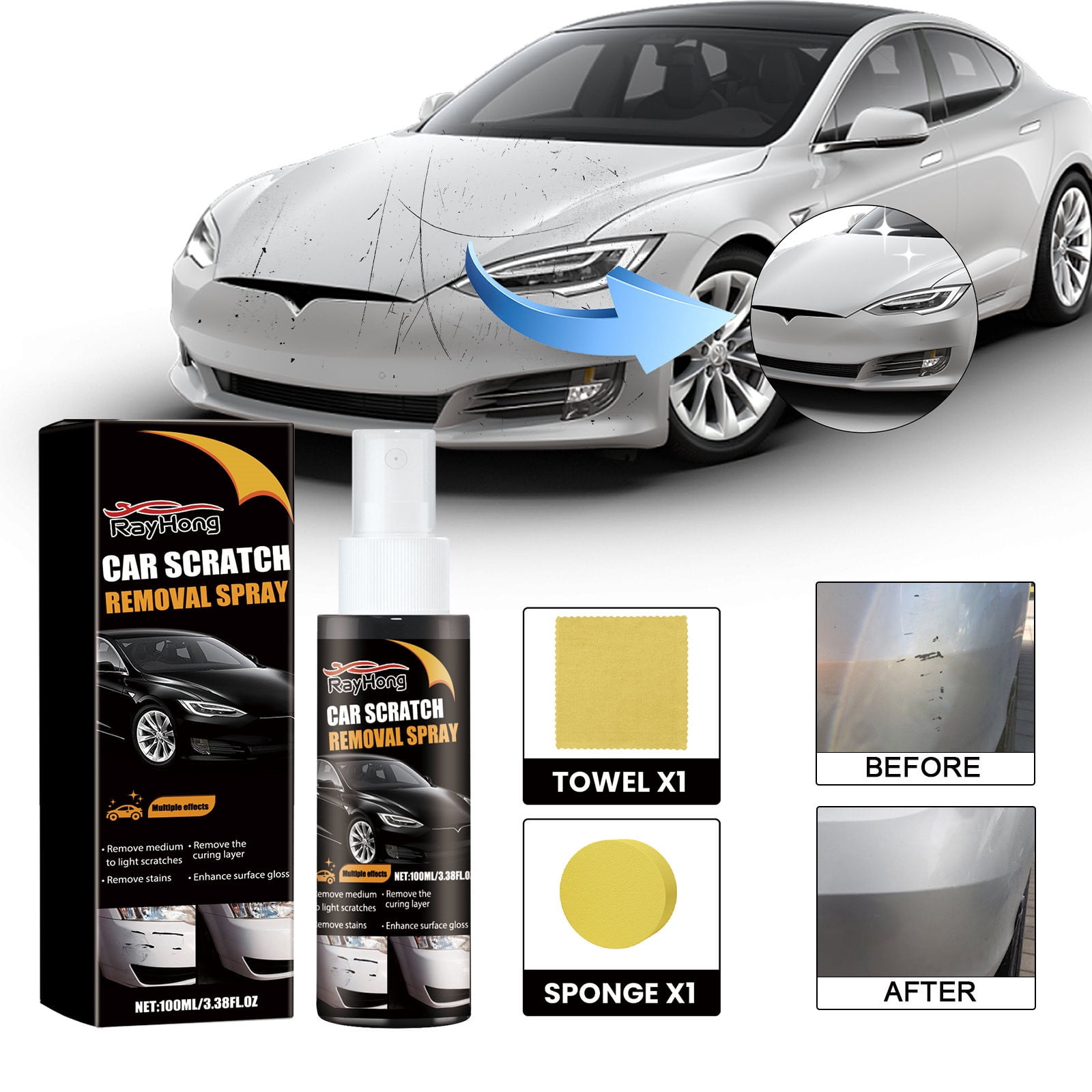 Efface Rayure Voiture, Kit Pâte de Polissage Polish avec Eponge pour