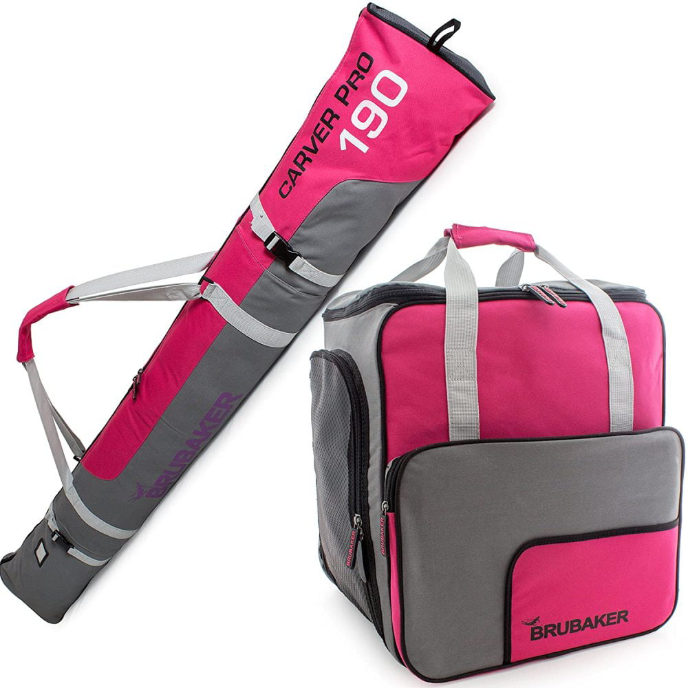 HENRY BRUBAKER Superfunction Combo Ski Boot Bag and Ski Bag for 1 Pair of Ski up to 170 cm Poles Pink White Boots and Helmet 
