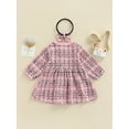 thumbnail image 4 of Qiylii Baby Girl's Plaid Dress, Long Sleeve O neck Double-Breasted Fall Dress with Headwear, 4 of 8