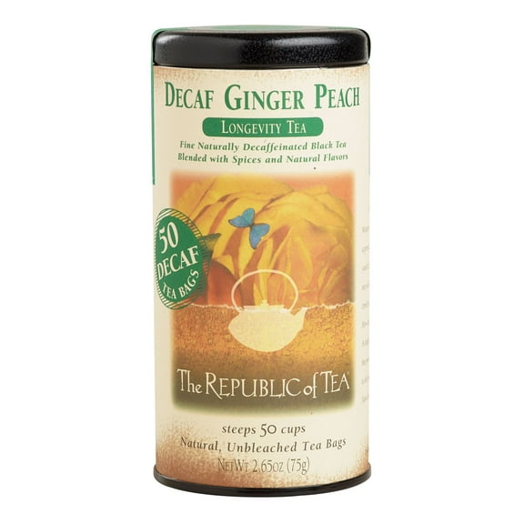 The Republic Of Tea Decaf Ginger Peach Black Tea 2.65 oz Pack of 2