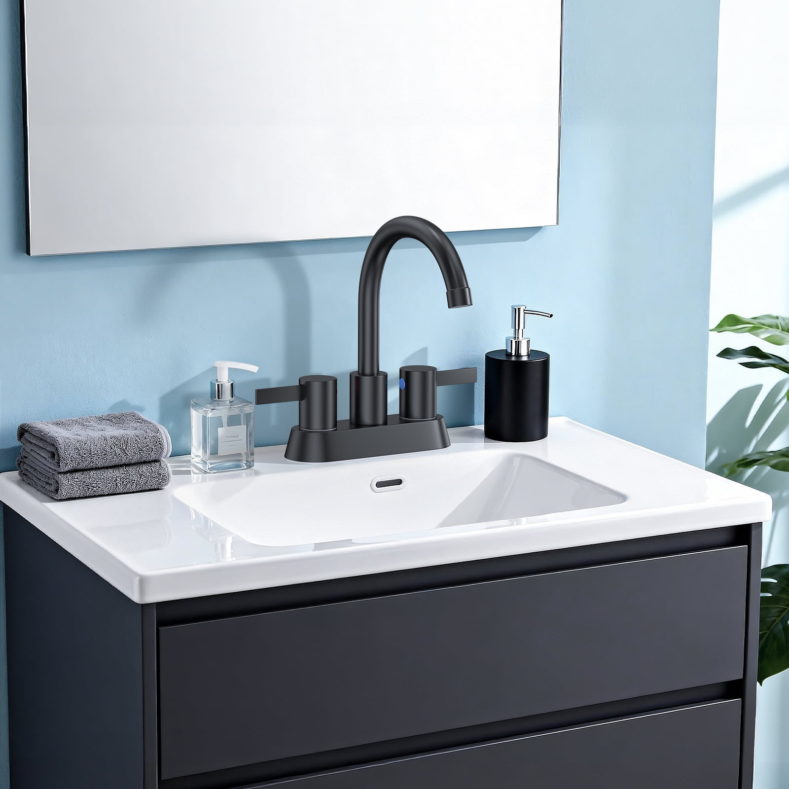 2 Handles Bathroom Sink Faucet, Matte Black Centerset RV Bathroom Faucets for 2/3 Hole