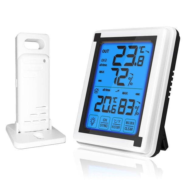 Termómetro Digital Lcd Pantalla Grande Táctil Higrómetro Digital Inalámbrico Retroiluminación Temperatura Humedad Monitor Interior Y Exterior Reloj Meteorológico Guardurnaity HA026248-00