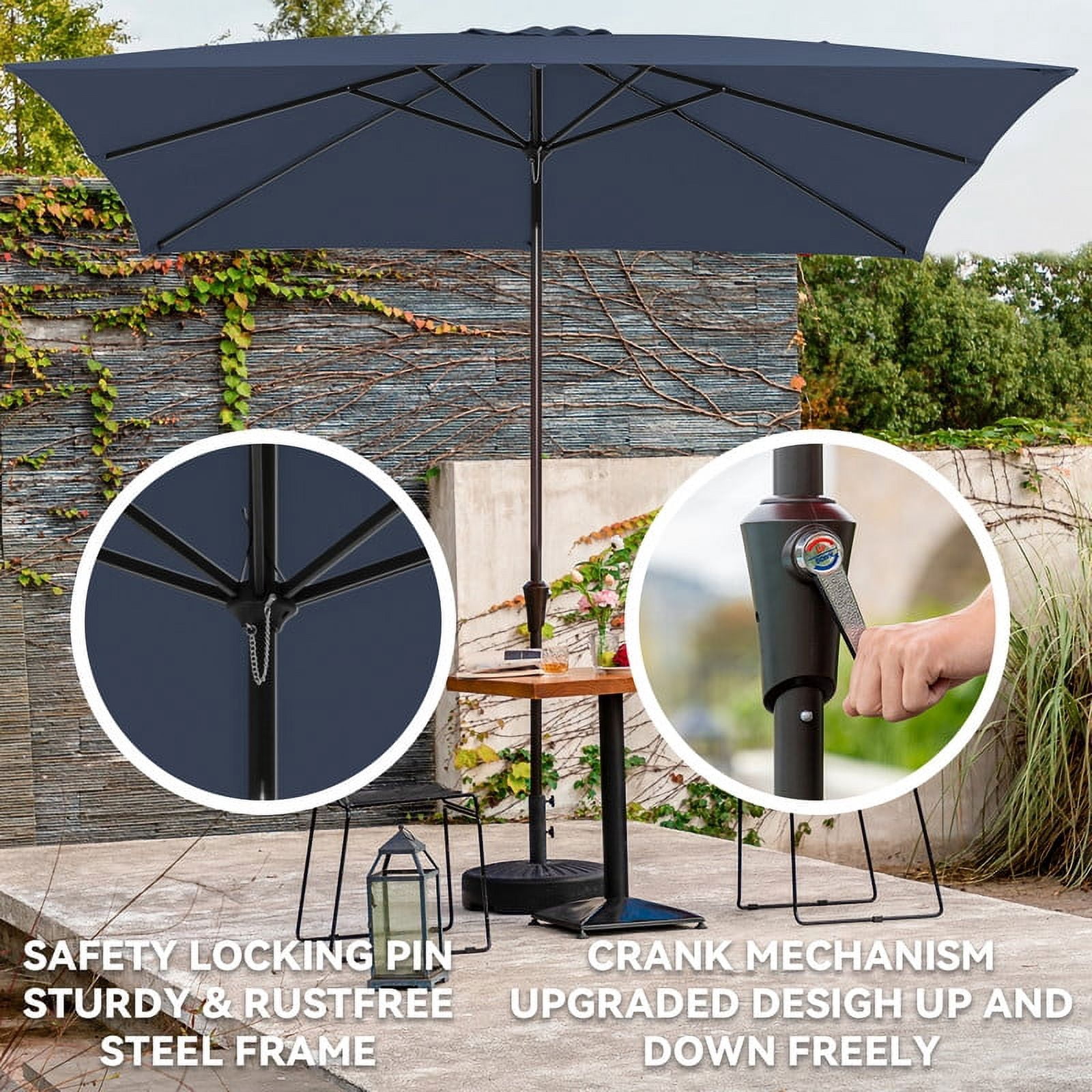 JUSTLET 8 x 10 ft Outdoor Rectangular Patio Market Umbrella, Navy Blue