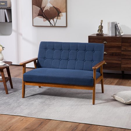 Mid-Century Modern Solid Loveseat Sofa Upholstered Linen Loveseat, 2-Seat Upholstered Loveseat Sofa Modern Couch