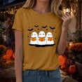 thumbnail image 2 of felwors Halloween women's shirt 2025 cute ghost cotton shirt autumn pumpkin T-shirt round neck pattern T-shirt casual short sleeved top Yellow, XL, 2 of 8