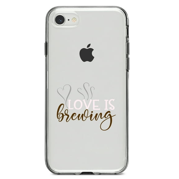 DistinctInk Clear Shockproof Hybrid Case for iPhone 7 8 SE (2020 Model) 4.7" Screen TPU Bumper Acrylic Back Tempered Glass Screen Protector - Love is Brewing - Coffee