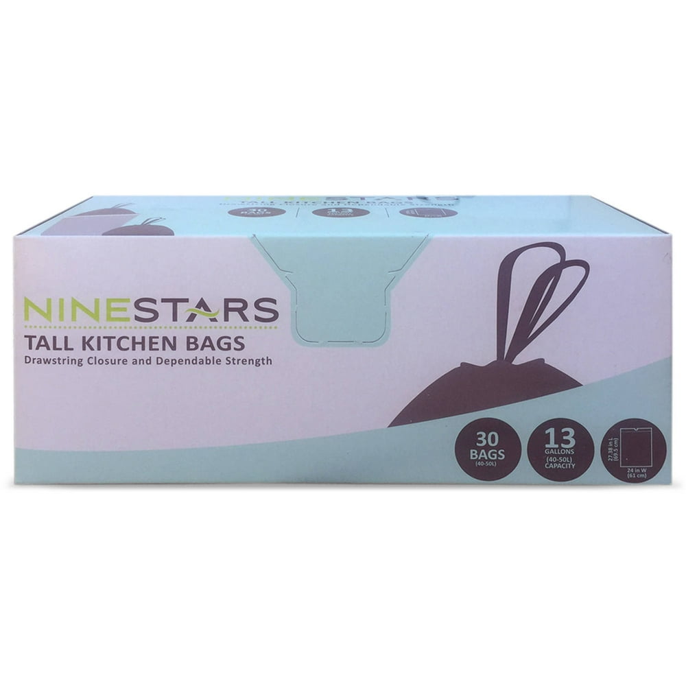NineStars 13Gal Trash Bags with Drawstring Closure, 30pk