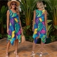 thumbnail image 6 of Psesaysky Colorful Palm Leaves Print Sleeveless Womens Tank Dress or Mens Short Sleeve Shirts Beach Sundress with Pockets Vacation Aloha Shirts Couples Matching Hawaiian Outfit, 6 of 7