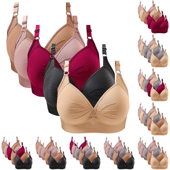 Gymayou 5 Pack No Underwire Comfort Bras for Women High Support Lift Up Wireless Bra Daily Wear Bralettes Multicolor #1 L