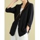thumbnail image 2 of Blazer de lino de algodón para mujer, manga larga, holgado, casual, chamarra Negro - G Negro - G Xishao ropa, 2 of 2