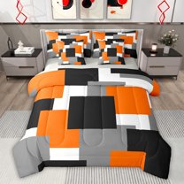 Castle Fairy Abstract Square Bedding Comforter Set,Black Grey Orange Full Bedding Set