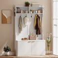 thumbnail image 2 of HOMCOM 4-In-1 Hall Tree with Shoe Bench, Modern Coat Rack for Hallway White, 2 of 10