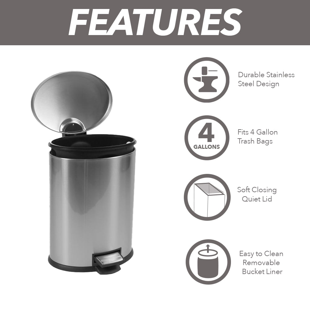 Better Homes & Gardens Trash Can, Stainless Steel 1.3 Gallon Oval Step On Trash Can