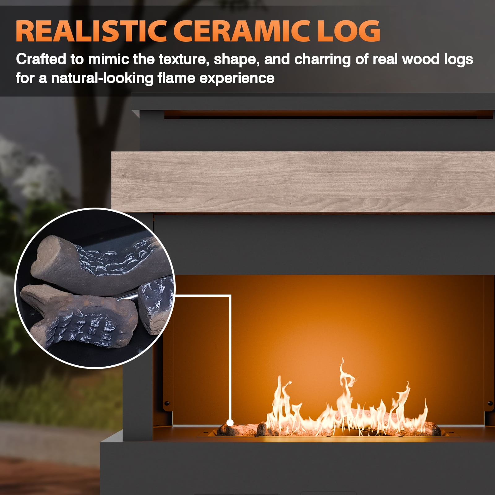 COOS BAY 35.4" Outdoor Propane/Natural Gas Fireplace with Propane Tank Table, 50000 BTU Modern Fireplaces with CSA Certified for Outside Backyard