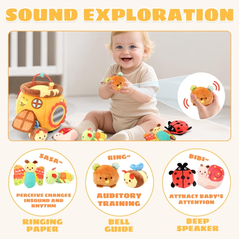 LEADSTAR Juguete Sensorial De Felpa Con 7 Animales De Granja Y 3 Texturas – Caja Interactiva Montessori Para Bebés De 6 A 12 Meses